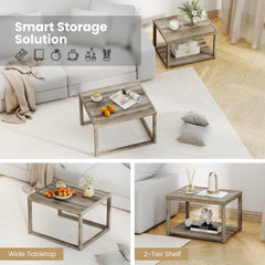 Nesting Coffee Table Set of 2 Stackable Rectangular End Tables-Gray