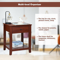 Night Stand End Side Table with Drawer and Storage Shelf