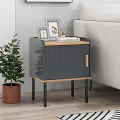 Nightstand and Bedside End Table with Door Cabinet, Grey