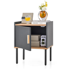 Nightstand and Bedside End Table with Door Cabinet, Grey