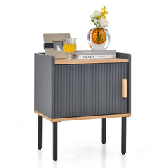 Nightstand and Bedside End Table with Door Cabinet, Grey