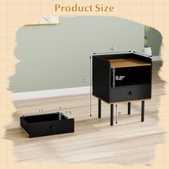 Nightstand and Bedside End Table with Drawer and Open Shelf