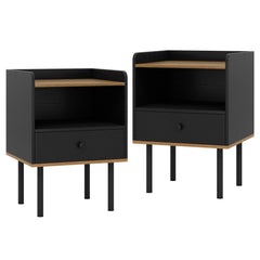 Set of 2 Bedside End Tables with Drawer and Open Shelf