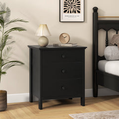 3-Drawer Wooden Nightstand, Modern Bedside Table in Black