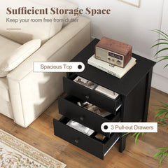 3-Drawer Wooden Nightstand, Modern Bedside Table in Black