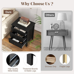 3-Drawer Wooden Nightstand, Modern Bedside Table in Black