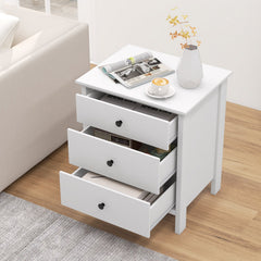 3-Drawer Wooden Nightstand, Modern Bedside Table in White