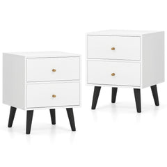 Nightstand Set of 2 Mid Century Modern Bedside Table with Golden Knobs and Raised Support Legs