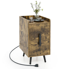 Nightstand Side Table with 2 Drawers, 3 Outlets and 2 USB Ports, Rustic Brown