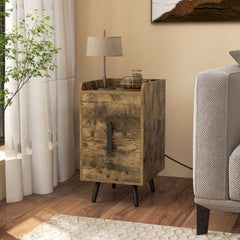 Nightstand Side Table with 2 Drawers, 3 Outlets and 2 USB Ports, Rustic Brown