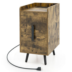 Nightstand Side Table with 2 Drawers, 3 Outlets and 2 USB Ports, Rustic Brown