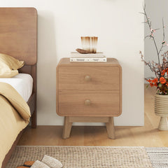 Nightstand with 2 Drawers and Solid Rubber Wood Legs, Brown