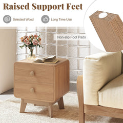 Nightstand with 2 Drawers and Solid Rubber Wood Legs, Brown