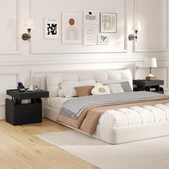 Nightstand with Charging Station Modern Bedside Table for Living Room Bedroom Office-Black