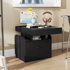 Nightstand with Charging Station Modern Bedside Table for Living Room Bedroom Office-Black