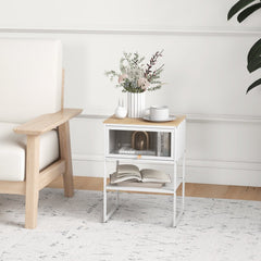 Nightstand with Flip Up Door and Storage Shelf, White