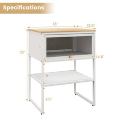 Nightstand with Flip Up Door and Storage Shelf, White
