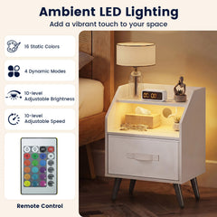 Nightstand with Power Outlets and Open Storage Shelf for Living Room-White