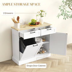 Hidden Garbage Bin Cabinet, Tilt Out Trash Cabinet w/ 2 Drawers, Freestanding Kitchen Island for Laundry, Black