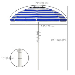 5.7' Beach Umbrella for Travel with Tilt, Adjustable Height, 2 Cup Holders, Hook, Vent, Ruffles, Blue and White