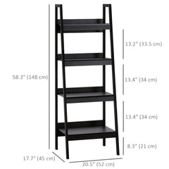 Set of 2, 4 Tier Ladder Shelf Bookcase, Multi-Use Display Rack, Storage Shelving Unit Display Stand, Flower Plant Stand, Home Office Furniture, Black
