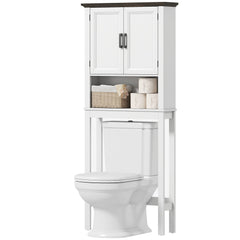 Over The Toilet Storage, Bathroom Cabinet Over Toilet with Open Shelf and Adjustable Bottom Bar, White