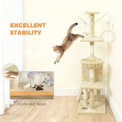 53" Cat Tree Tower, Kitten Activity Centre with Scratching Posts, Condo, Perches, Ladder, Hammock, Dangling Toys, Grey