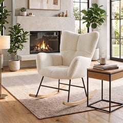 Nursery Rocking Chair with Comfy Backrest and Armrest-Beige