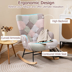 Nursery Rocking Chair with Ergonomic Armrests and High Backrest for Living Room