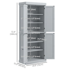 72.5" Freestanding Kitchen Pantry Cabinet with 4 Doors, Grey