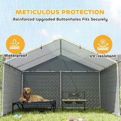 Galvanized Steel Dog Kennel Outdoor with Waterproof & UV-Resistant Cover for Large Dogs, 13.1' x 7.5' x 7.5'