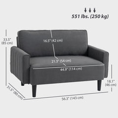 Loveseat Sofa, Linen 2 Seater Sofa Couch with Thick Padded Seat & Backrest for Living Room, Home Office, Dark Grey