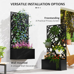 Metal Raised Garden Bed with Privacy Panel, Freestanding or Wall Mounted Outdoor Planter Box for Garden, Patio
