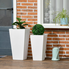 Set of 2 Tall Planters with Drainage Holes, 22" / 18" Outdoor Flower Pots for Patio, Yard, Garden, Black