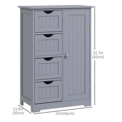 Bathroom Storage Cabinet, Floor Cabinet with Adjustable Shelf and 4 Drawers, Side Cabinet for Washroom, White
