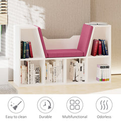 6-Cubby Bookcase with Seat Cushion, Cube Storage Shelf with Reading Nook for Home Office, Study, Blue