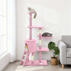 53" Cat Tree Tower, Kitten Activity Centre with Scratching Posts, Condo, Perches, Ladder, Hammock, Dangling Toys, Grey