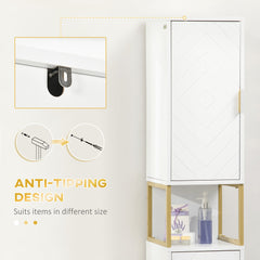Tall Bathroom Storage Cabinet, Modern Narrow Bathroom Cabinet with Diamond Chevron Pattern and Adjustable Shelf, Black