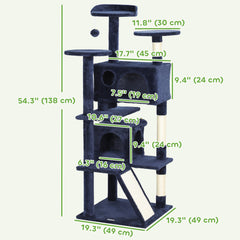 54" Cat Tree, Multi-Level Cat Tower with Scratching Posts, Cat Condos, Bed, Platforms, Ramp, Toy Ball, Beige