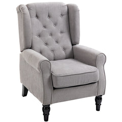 Fabric Accent Chair, Button Tufted Armchair, Upholstered Modern Living Room Chair, Wingback Chair with Wood Legs, Rolled Arms, Thick Padding for Bedroom, White