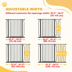 30"- 45" Easy Install Pet Gate w/ Door & Double Locking System, Extra Wide Dog Gate for Stairs, Hallways, White