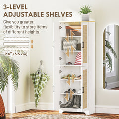 67" Tall Kitchen Pantry, Freestanding Kitchen Storage Cabinet with 4 Rattan Doors and Adjustable Shelves, Oak