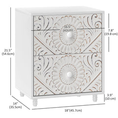 Mid-Century Bedside Table, Nightstand with 2 Drawers, Side End Table for Bedroom, White