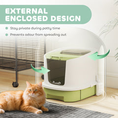 Enclosed Cat Litter Box with Lid, Scoop, Top Entry, Deodorization Bags, Drawer Type Cat Litter Tray, Easy to Clean, Green