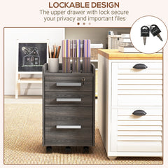 3 Drawer File Cabinet with Lock and Edged Top, Lockable Filing Cabinet on Wheels for Letter and A4 Size, White