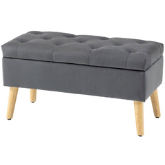 Storage Ottoman with Lid, Velvet Upholstered Storage Bench with Wood Legs for Living Room, Black