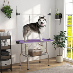 Adjustable Dog Grooming Table with 2 Safety Slings, Storage Basket, Black