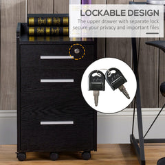 3 Drawer File Cabinet with Lock and Edged Top, Lockable Filing Cabinet on Wheels for Letter and A4 Size, White