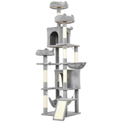 76" Large Cat Tree for Indoor Cats with 8 Scratching Posts, 3 Plush Beds, 2 Hammocks, 2 Large Condos, Ramp, Dark Grey