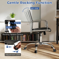 Office Chair Height Adjustable Conference Room Chair with Rocking Backrest Armrests-Black